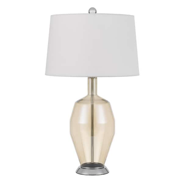 HomeRoots 29 in. Orange Metal Table Lamp with White Drum Shade