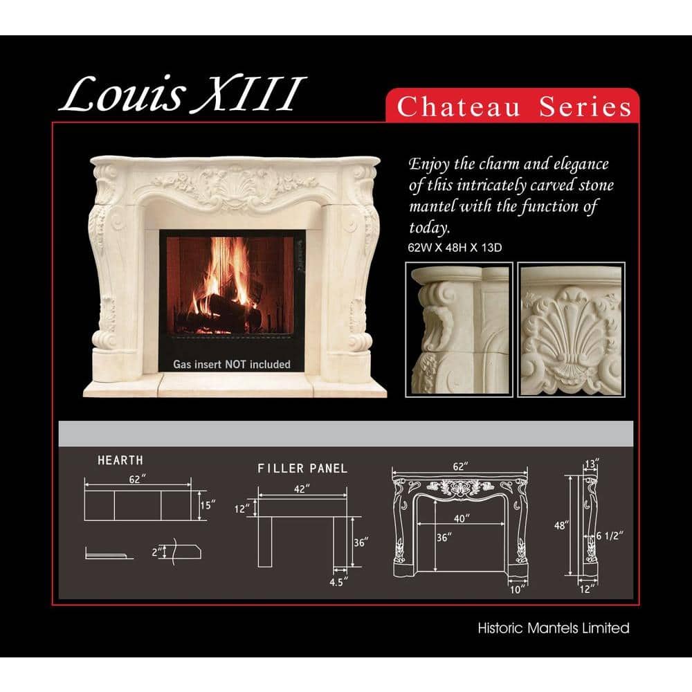 Distressed Ivory Sand Cast Stone Fireplace Mantel with Hearth