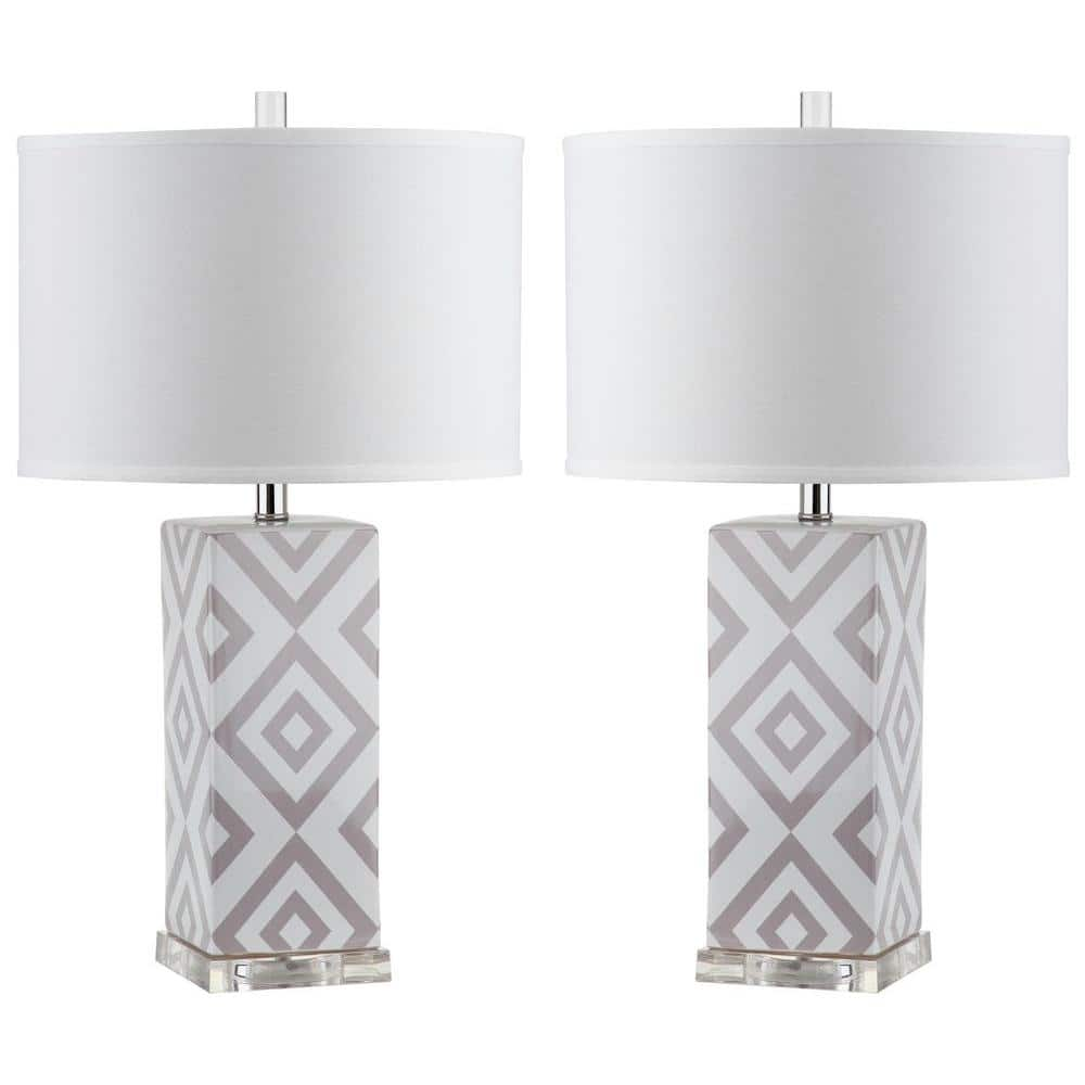 SAFAVIEH Diamonds 27 in. Grey Diamond Ceramic Table Lamp with White ...