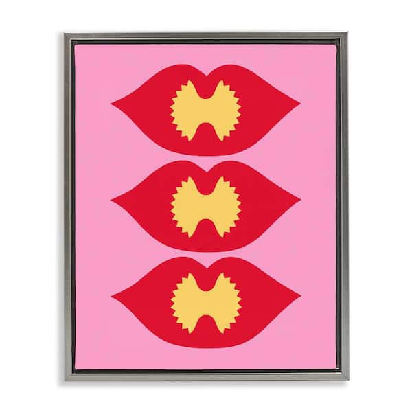 Stupell Industries Lips & Bowtie Pasta by Daphne Polselli Gray Floater Frame Food Graphic Art Print 31 in. x 25 in.