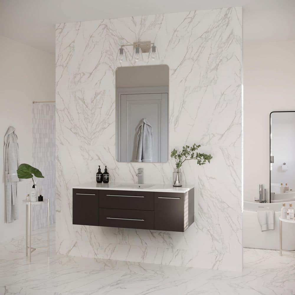 Espresso Solid Wood Wall Mount Vanity with Quartz Top and Ceramic Sink