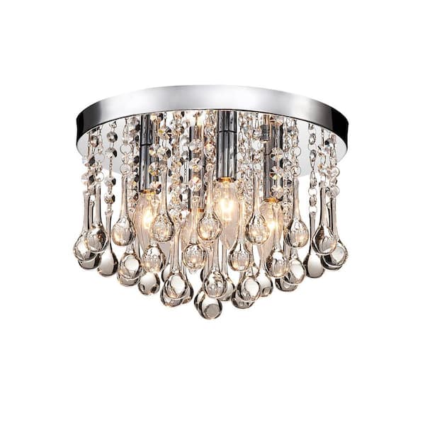 Blanca 11.8 in. 4Light Crystal Drops Chrome Flush Mount with No Bulbs Included