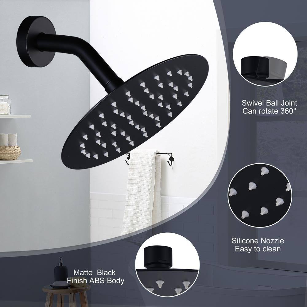 Large Matte Black Round Rain Shower Head with High-Pressure Spray