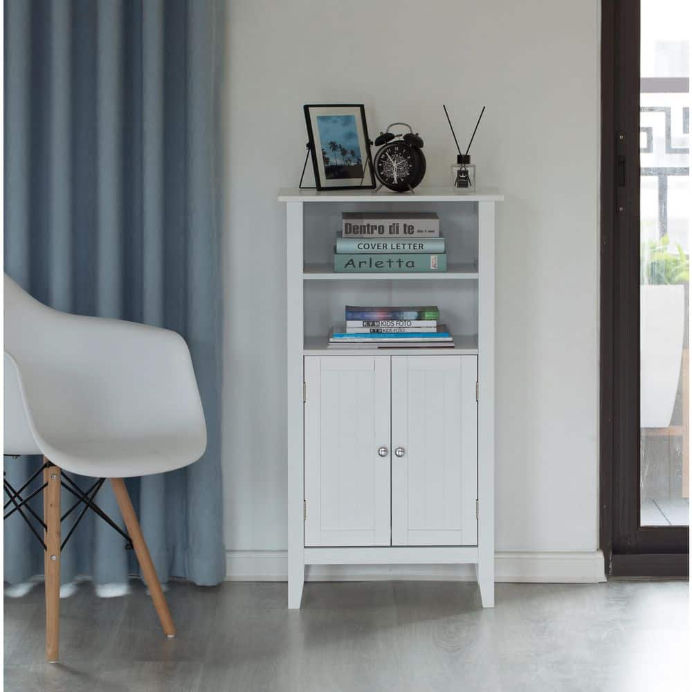 White Wood Freestanding Cabinet with Shutter Doors and Shelves