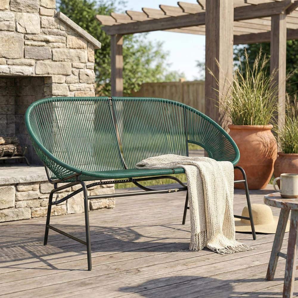 CHRISTOPHER KNIGHT HOME Condessa Patio 52 in. 2-Person Teal PE Rattan ...