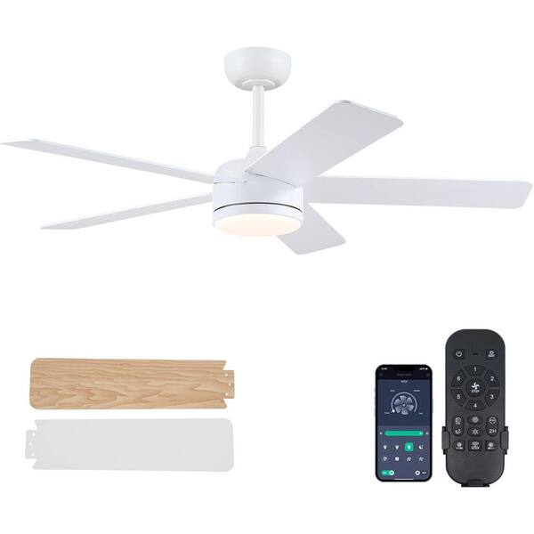 Kviflon 46 in. Indoor/Outdoor Modern White Ceiling Fans with Dimmable 3 Colors Lights and Remote/APP