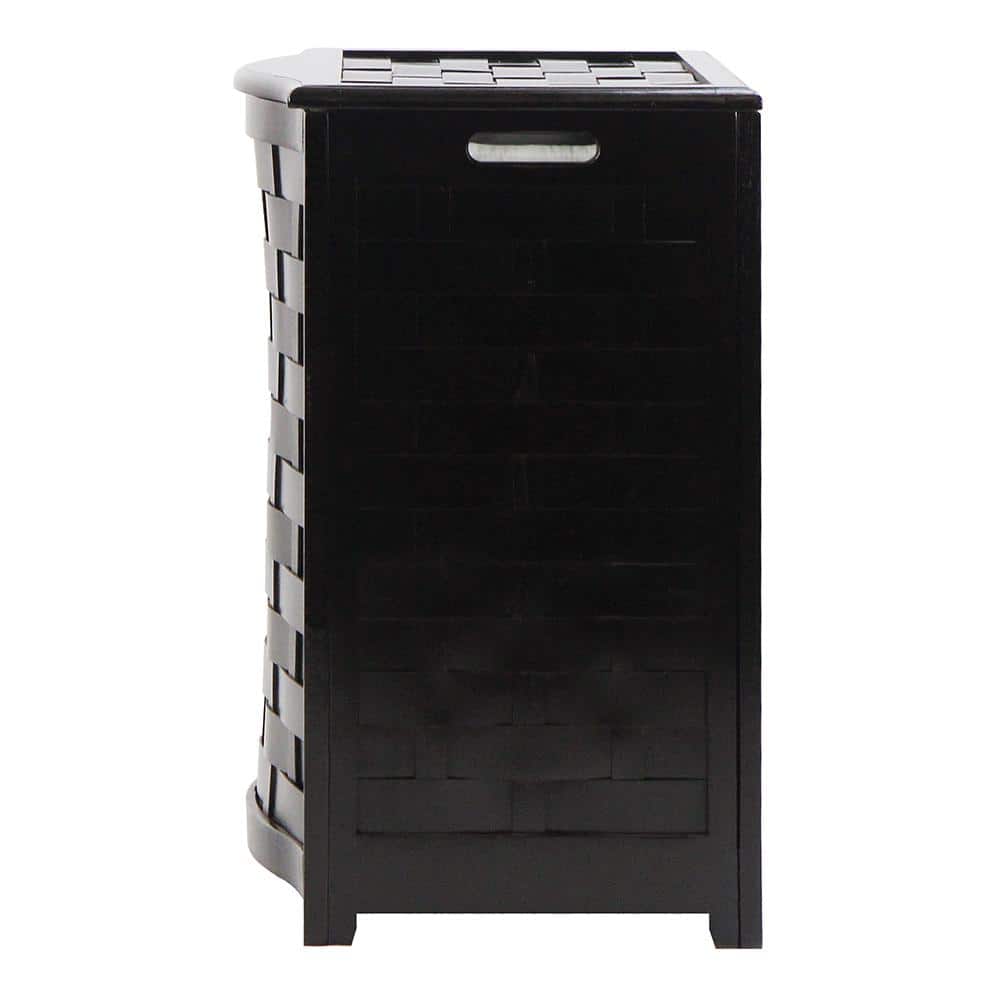 Mahogany Finished Bowed Front Wood Laundry Hamper with Lid