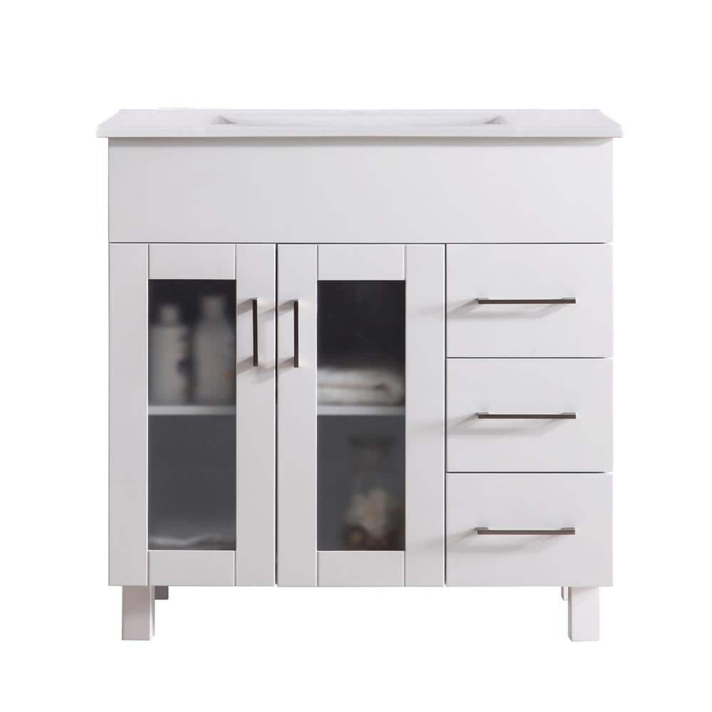 Nova 36" White Ceramic Basin Freestanding Bathroom Vanity