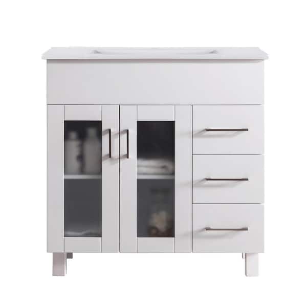 Nova 36 in. W x 18.5 in. D x 34.5 in. H Bathroom Vanity in White with Ceramic Top