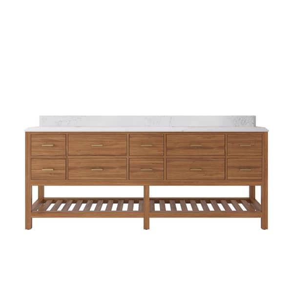 Willow Collections Parker Teak 84 in. W x 22 in. D x 36 in. H Double Sink Bath Vanity in Golden Teak with 1.5 in. Empira Regular Top