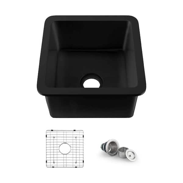 18in. Undermount Single Bowl No Gauge Applicable Matte Black Fireclay Kitchen Sink with Bottom Grids Strainer