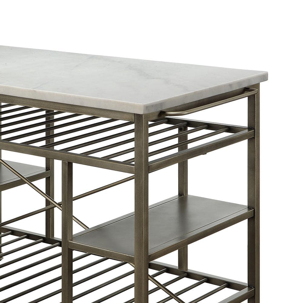 Lanzo 50" Marble and Antique Pewter Kitchen Island