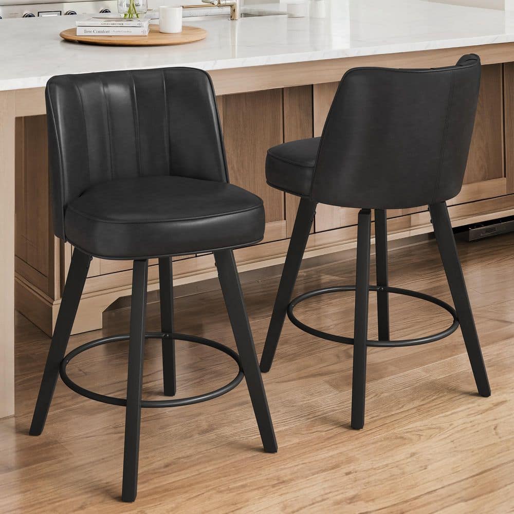 26 in.High Back Black Faux Leather Solid Wood Frame Swivel Bar Stool Modern Counter Height Stool(set of 2) price history on PriceWatchPro