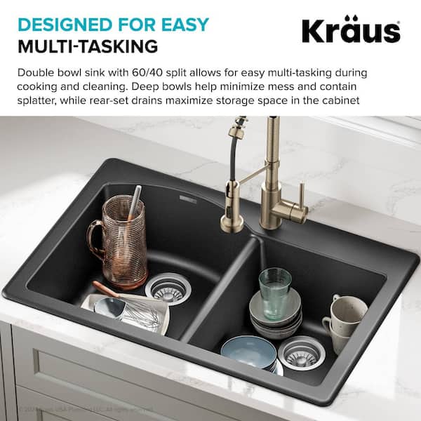 KRAUS Forteza 33 in. Drop-In/Undermount 60/40 Double Bowl Black