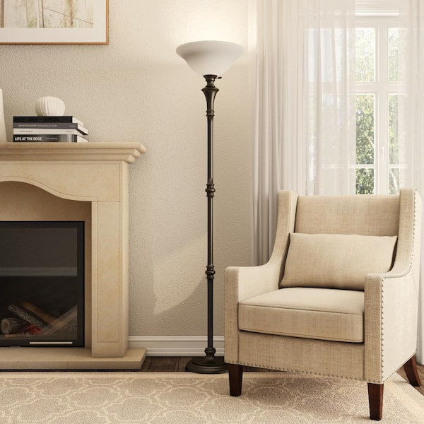 Hampton Bay 72.75 in. Bronze Floor Lamp with White Alabaster Shade