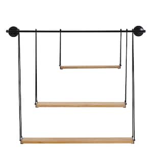 Luna (6 in x 37 in x 30 in) - Black & Natural Wood - Iron & Wood - Floating Decorative 3 Tier Wall Shelf