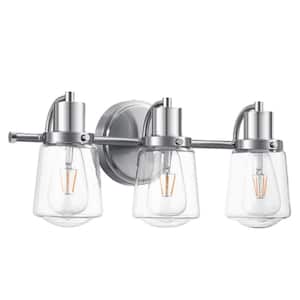 19.68 in. 3-Light Silver Color Vanity Light with Clear Glass Shade