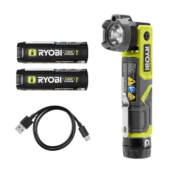 USB Lithium Pivoting 625 Lumens Head Flashlight Kit w/ 2.0 Ah Battery, Charging Cable & Extra USB Lithium 3.0 Ah Battery