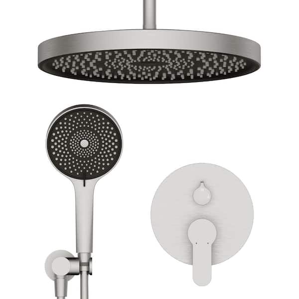 GIVING TREE 4-Spray Patterns 2.0 GPM 12 in. Ceiling Mount Dual Shower Heads Fixed Shower Head Rainfall Shower Head in Brushed Nickel