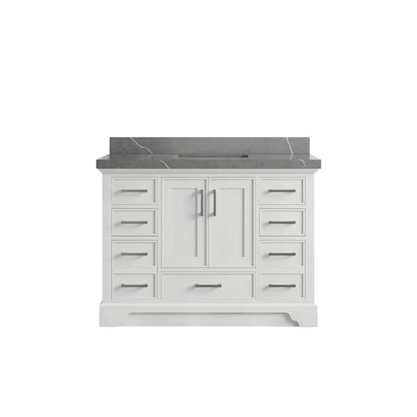 Willow Collections Charlotte 48 in. Single Sink Freestanding White Bath Vanity with Piatra Gray Qt. Top Unassembled