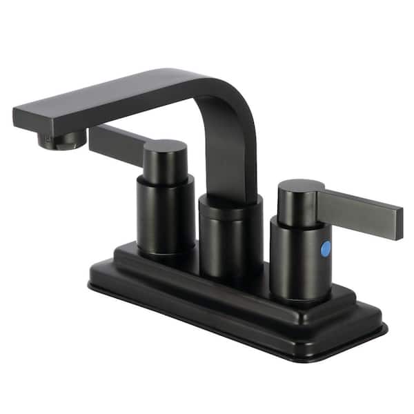 Kingston Brass NuvoFusion 4 in. Centerset 2-Handle Bathroom Faucet with Push Pop-Up in Matte Black