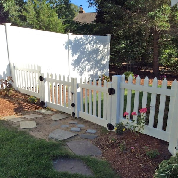 Plymouth 6 ft. W x 4 ft. H White Vinyl Picket Fence Double Gate Kit Includes Gate Hardware