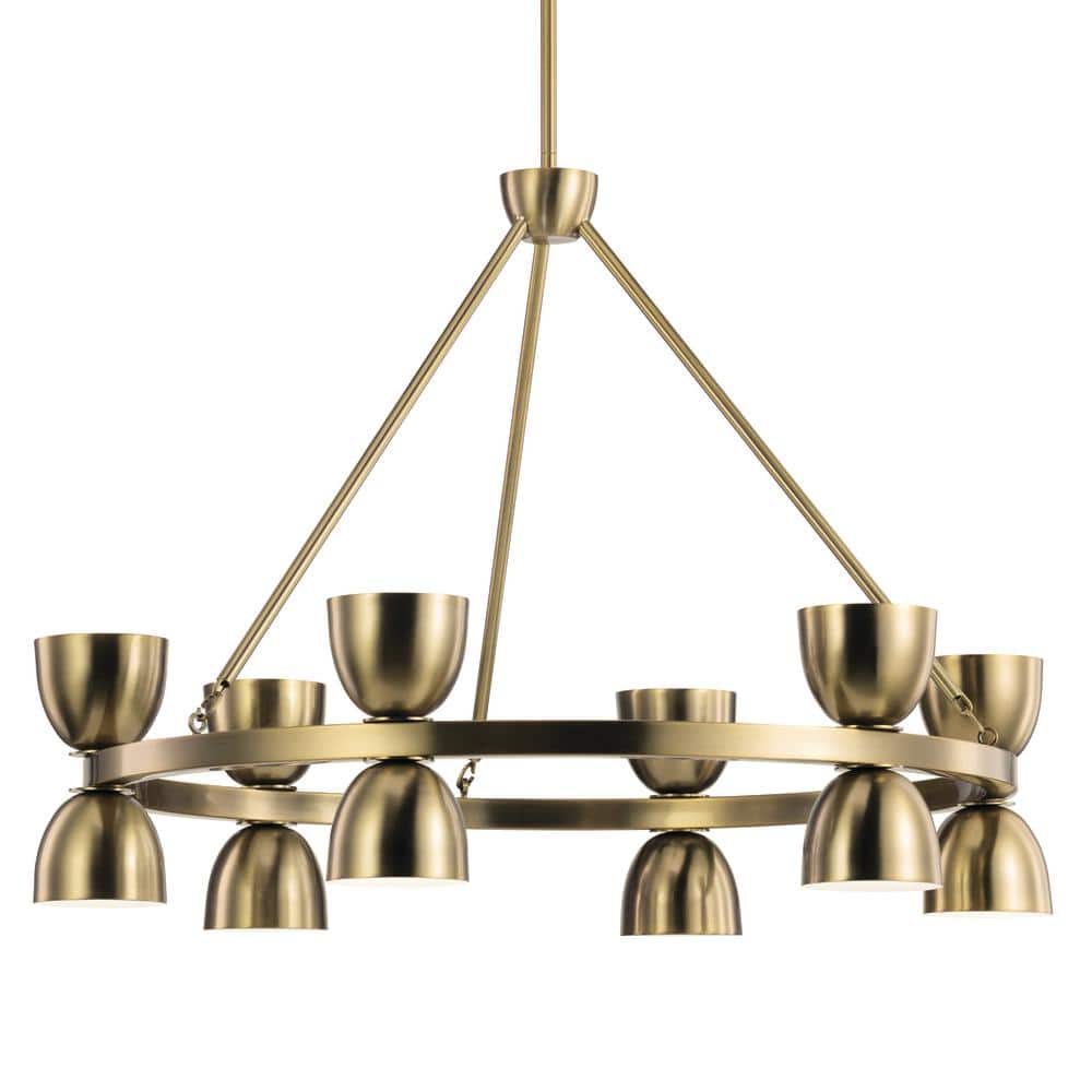 Elegant 31" Brushed Natural Brass 12-Light LED Outdoor Chandelier
