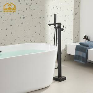 Single-Handle Floor-Mounted Bathtub Faucet High Flow Bathroom Tub Filler with Hand Shower in Oil Rubbed Bronze
