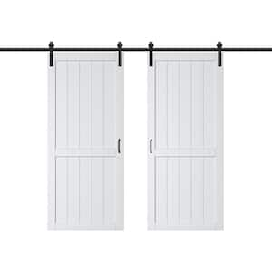 72 in. x 84 in.（Two 36 in. Slabs）WhiteH Style Primed Sliding Barn Door Slab With Soft Close and Hardware Kit