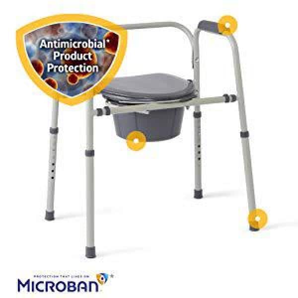 Gray Steel 3-in-1 Bedside Commode with Microban Protection