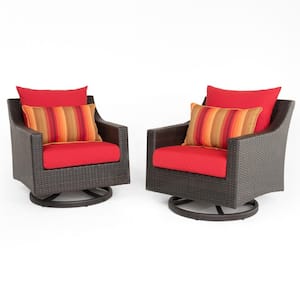 Deco Wicker Motion Outdoor Lounge Chair with Sunbrella Sunset Red Cushions (2 Pack)