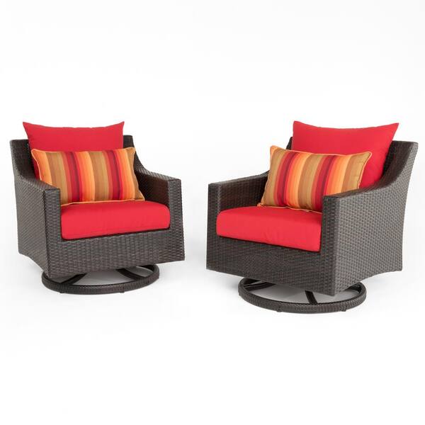 RST Brands Deco 2-Piece All-Weather Wicker Patio Motion Club Chair Seating Set with Sunset Red Cushions