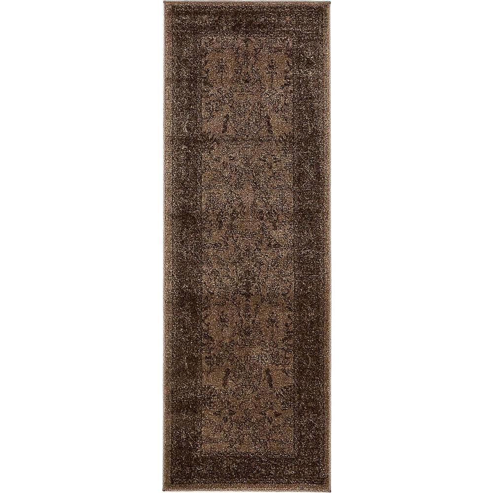 Classic Floral Brown Synthetic 6' Indoor Runner Rug