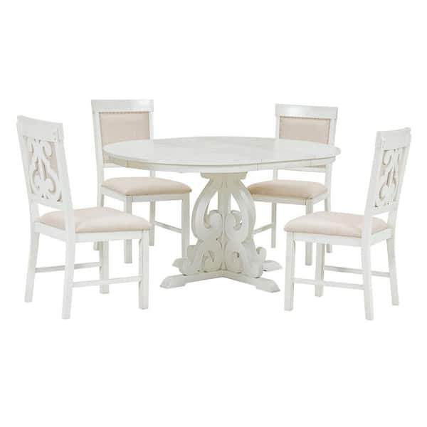 5-Piece Solid Wood Outdoor Conversation Patio Furniture Set with Beige Cushions