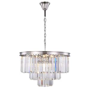Timeless Home 26 in. L x 26 in. W x 20.5 in. H 9-Light Polished Nickel Transitional Chandelier with Clear Crystal