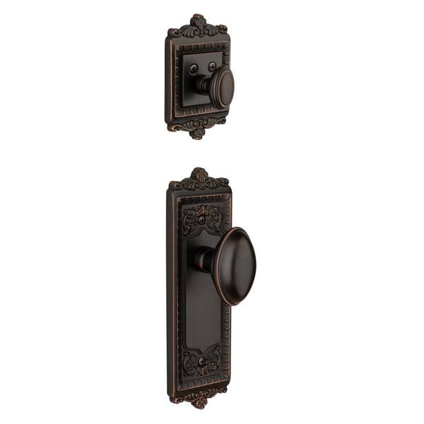 Grandeur Windsor Single Cylinder Timeless Bronze Combo Pack Keyed Differently with Eden Prairie Knob and Matching Deadbolt