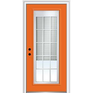 36 in. x 80 in. Internal Blinds/Grilles Right-Hand Inswing Clear Full Lite Painted Fiberglass Smooth Prehung Front Door