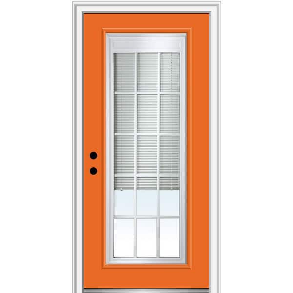 MMI Door 32 in. x 80 in. Internal Blinds/Grilles Right-Hand Inswing Clear Full Lite Painted Fiberglass Smooth Prehung Front Door