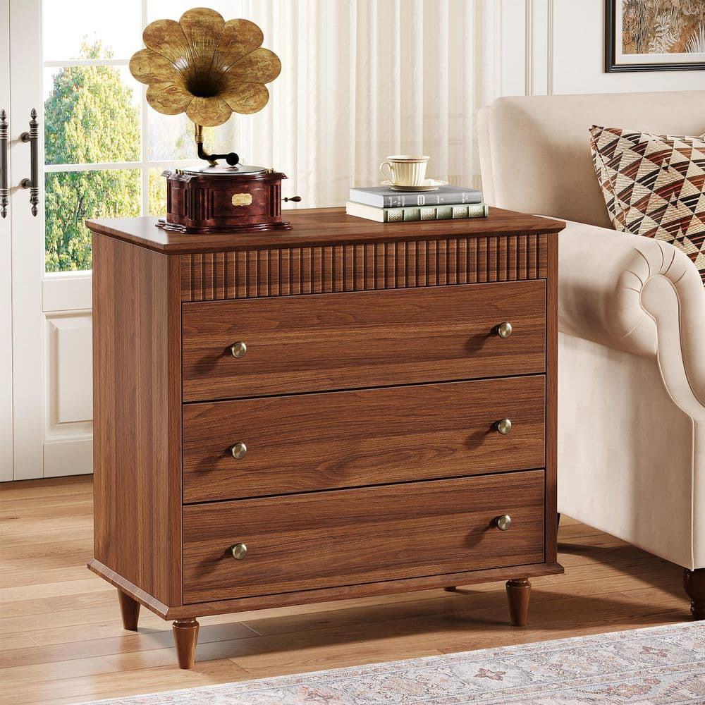 BYBLIGHT Fenley Brown 3 Drawers Oversized Nightstand 31.5 in. W