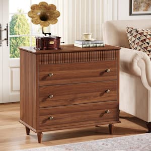 Fenley Brown 3 Drawers Oversized Nightstand 31.5 in. W Large Bedside Table Dresser, Vintage Tall Nightstand for Bedroom