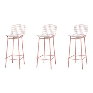 Madeline 41.73 in. Rose Pink Gold and White Bar Stool (Set of 3)