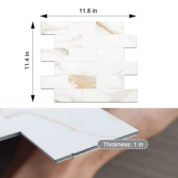 Calacata Golden 11.6 in. x 11.4 in. x 0.12 in. PVC Mixed Metal Peel and Stick Backsplash (10-Pack)