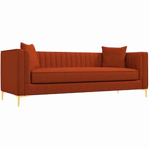 Kali 84 in. W Square Arm Mid Century Modern Luxury French Boucle Fabric Sofa in Dark Red (Seats 3)
