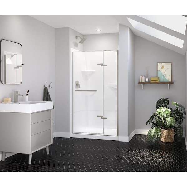MAAX Reveal Sleek 44.5 in. W x 71.5 in. H Pivot Frameless Alcove Shower Door in Brushed Nickel