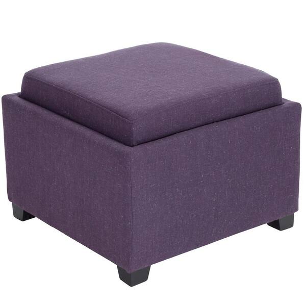 Noble House Andrea Purple Fabric Tray Top Storage Ottoman