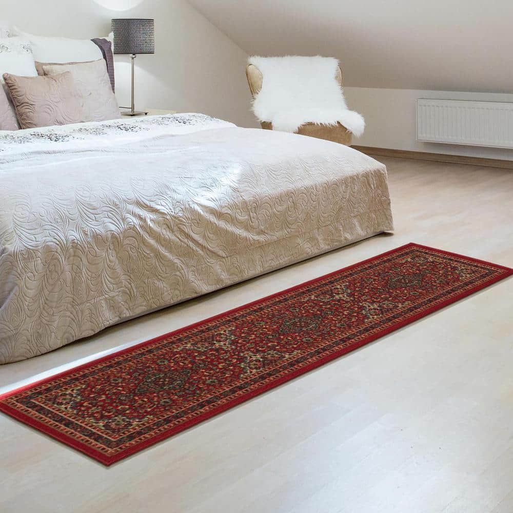 Red Oriental Design Washable Non-Slip Runner Rug