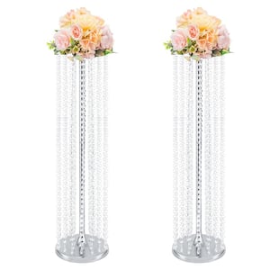 35.4 in. Tall Metal Centerpieces Vases Wedding Flower Stand in Silver (2-Pieces)
