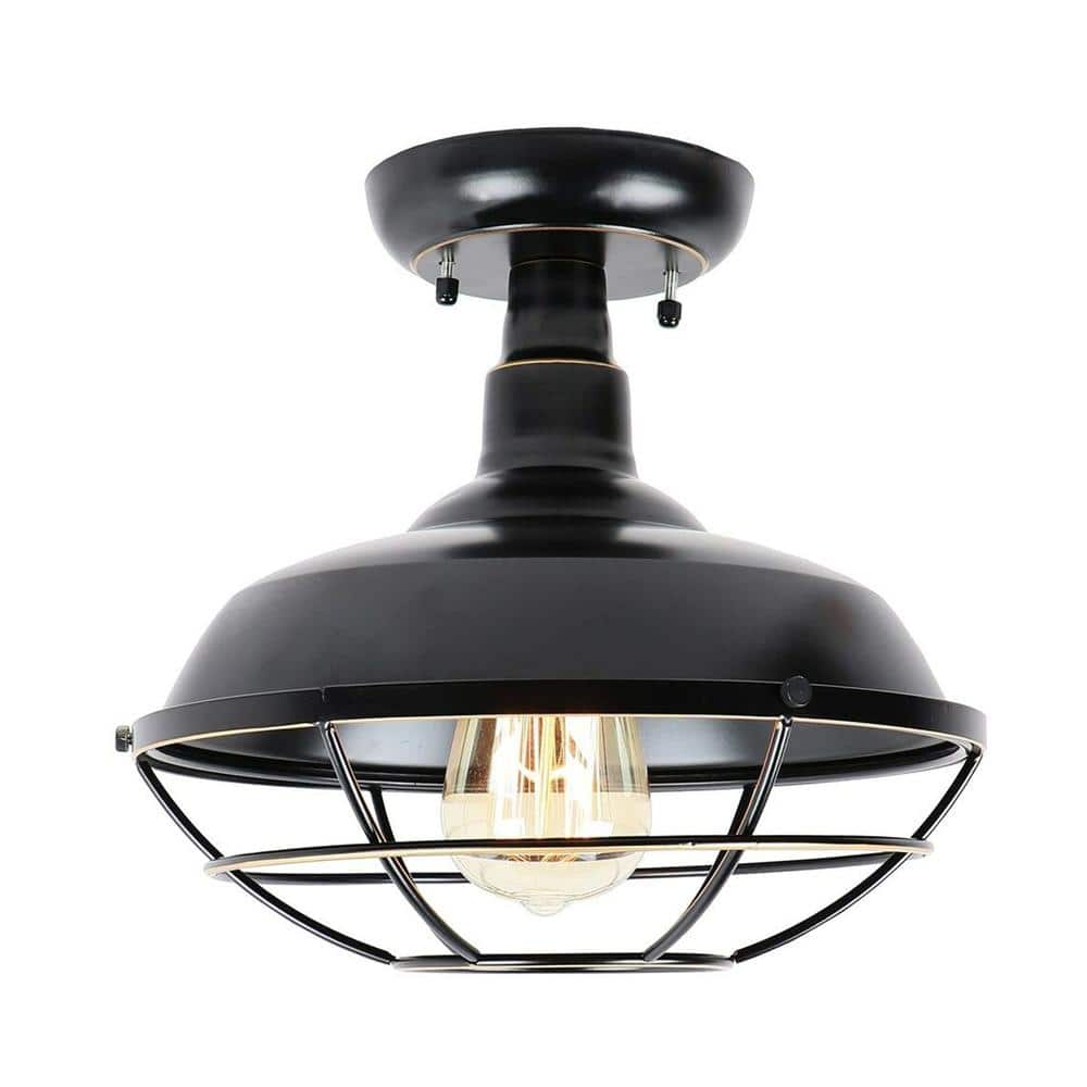 Penny 10.2 in. 1 Light Black Semi-Flush Mount