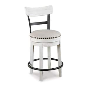 31.88 in. White and Black Low Back Wooden Frame Counter Stool with Polyester Seat