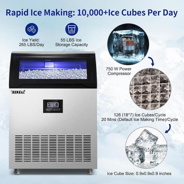 YUKOOL 265 Lb. Daily Production Cube Clear Ice Freestanding Ice Maker